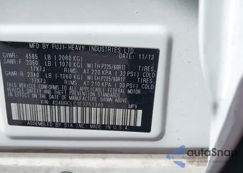 2014 Subaru Outback 2.5I Limited z USA, uszkodzony, nr VIN 4S4BRCLC1E3253349